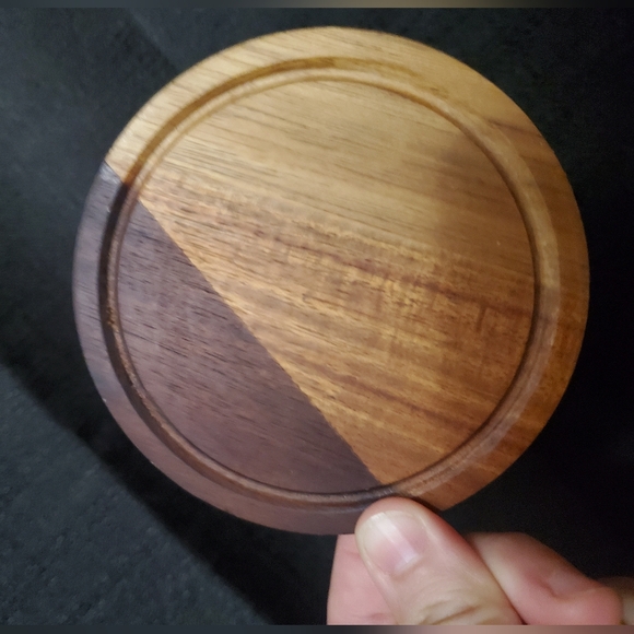 Chairish Walnut Geometric Wooden Boho Coasters Set of 4 - Picture 2 of 6